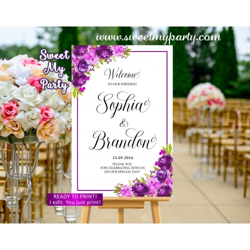 Purple Wedding Welcome Sign,Violet Wedding Welcome sign,(33cw)